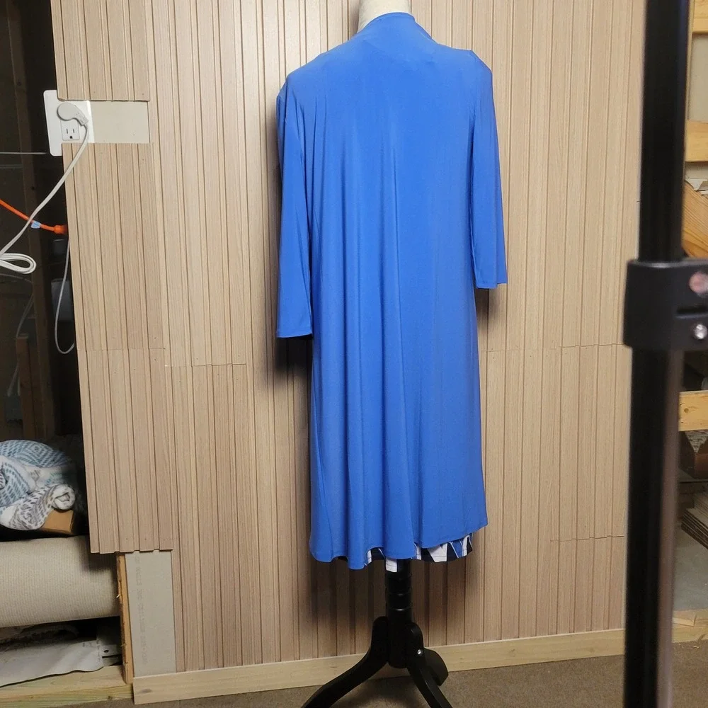 R&M Richards Womens Blue Geometric Print Sheath Dress and Duster Set Size 12